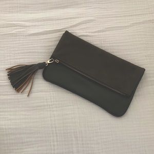 Deep Forest Green Clutch with Fringe Zipper
